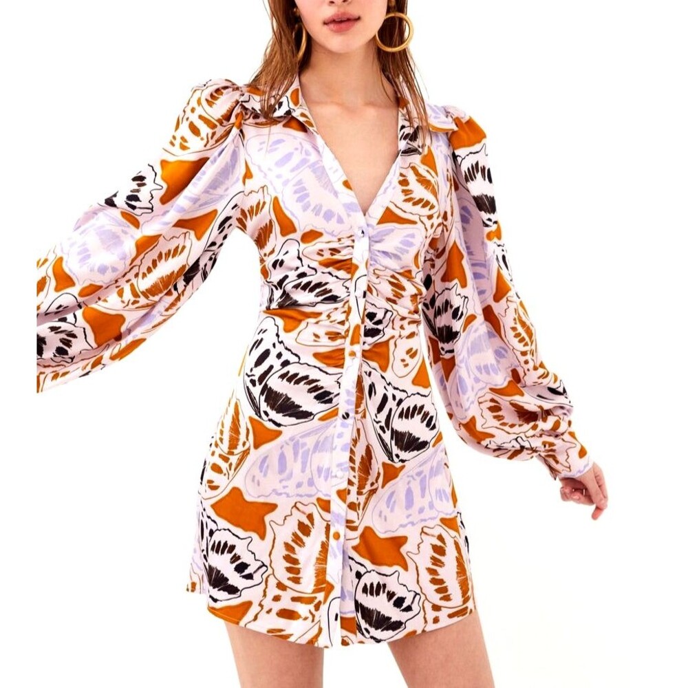 For Love & Lemons Esmeralda Dress XS Romantic Butterfly Print Button Up NEW READ